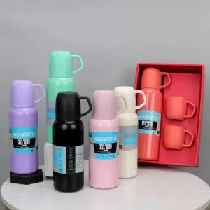 KIT GARRAFA TÉRMICA INOX À VÁCUO 500ML + 3 CANECAS - GDR-1150