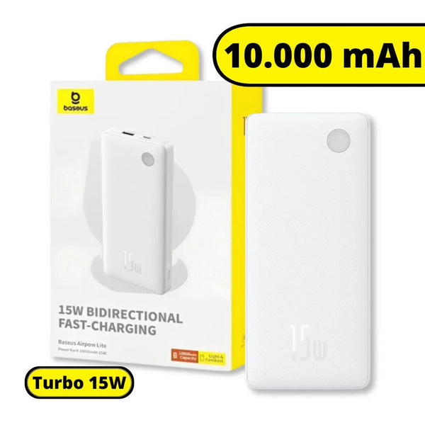 Carregador Portátil PowerBank Turbo 15W Airpow Lite 10.000mAh - Branco - Baseus